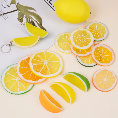6Pcs PVC Fake Citrus Slice Model 5.8cm Artificial Orange Lemon Lime Chips Realistic Fruit Prop for C
