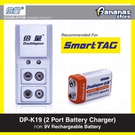 Doublepow 2 Port 9V Battery Charger For Smart TAG (+1x 9V Rechargeable Battery)