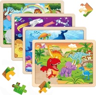 Wooden Puzzles for Kids Ages 4-6 4 Packs 60 PCs Animal Dinosaur Jigsaw Puzzles for Children Ages 4-8