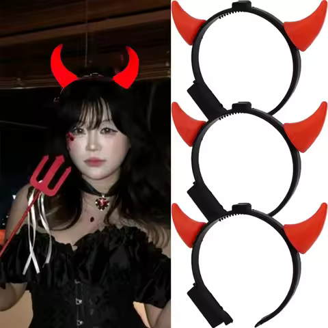 Classic Red Devil Horns Headband Red LED Light Hair Hoop Glow Bull Horns Headbands Halloween Costume