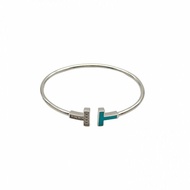 TIFFANY&CO TiffanyT線圈手鐲中號綠松石半鑽18K白金/鑽石15號