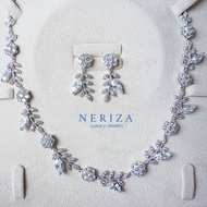 เครื่องประดับเจ้าสาวสร้อยคอเพชรและต่างหูเพชรสังเคราะห์ รับประกันประกายไฟเทียบเท่าเพชรแท้ จัดส่งพร้อม