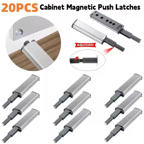 20 Pack Stainless Steel Magnetic Push Latches for Cabinets Push to Open Cabinet Door Hardware Push T