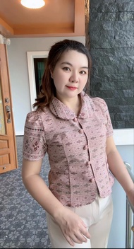 เสื้อลายไทยคอบัวผู้หญิงแขนสั้น สดใส น่ารักๆ เสื้อผ้าฝ้ายเมือง พร้อมส่ง