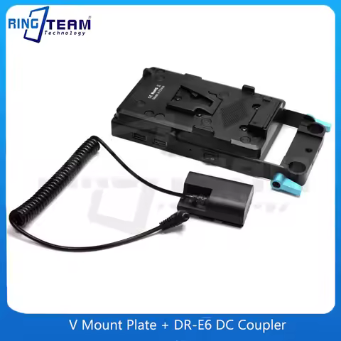 V Mount Plate+Decoded LP-E6 Dummy Battery DR-E6 DC Coupler for Canon EOSR 5D4 5DS 5DS R 6D 7D 7D Mar