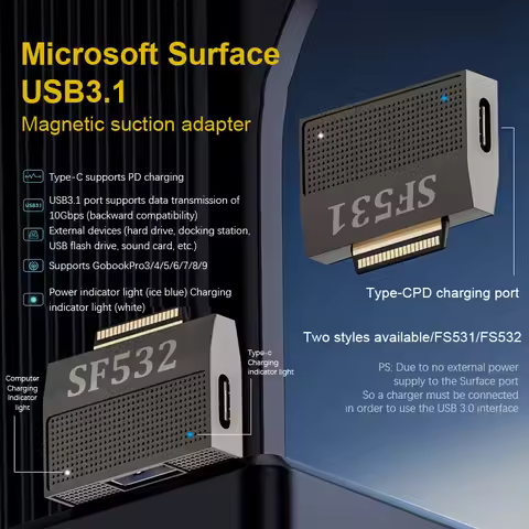 45W PD Magnetic Fast Charging Adapter Converter For Microsoft Surface Pro X 8 7 6 5 4 3 Go Book USB 