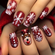 Christmas Pieces Nails Manicure Elk Wearing Nails Red Fake Nails Snowflake Fake Nails20251128