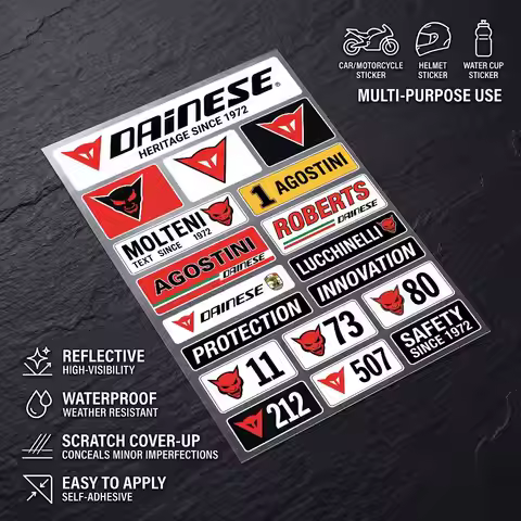 D-DAINESE High Visibility Reflective Waterproof Decal Scratch Hide Sticker Fit Car Motorcycle Helmet