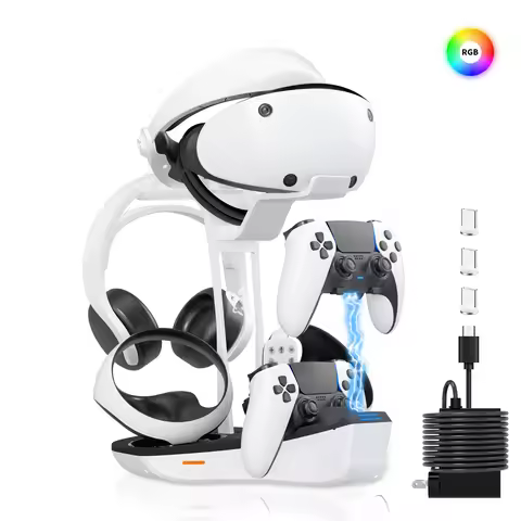 AceGamer 4-in-1 Charging Station for PS VR2 and PS5 Dual Charging Dock with VR Headset Display Holde
