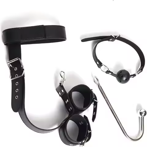 BDSM Bondage Restraint Kit for Couples, Adjustable Handcuffs, Collar, Hook and Plug Set, Adult Rolep