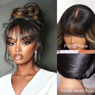 Tóc 7x5 Bye Bye Knots Lace Closure Balayage Highlights Fluffy Natural Loose Wave Curtain Bangs Wigs 