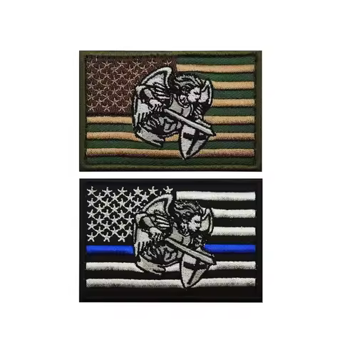 1pc Embroidery Saint Michael With USA Flag Fabric Army Tactical Clothing Knight Saint Michael Patch 