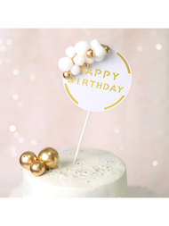 1入黃金蛋糕裝飾,烘焙裝飾球&amp;珠子裝飾,帶有“生日快樂”標誌和流蘇