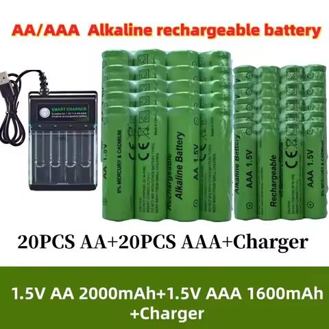 4-20PCS Alkaline Rechargeable Battery 1.5V AA LR6 AAA LR03+Charger for Computer Clock Radio Video Ga