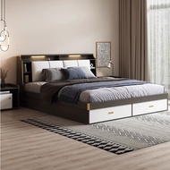 [SG SELLER ]  New-style Storage Bed Frame Solid Wood Bed Frame With Storage Bed Frame With Mattress Super Single/Queen/King Bed Frame