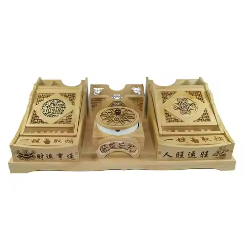 Bamboo Pop-up Cigarette Storage Box Automatic Ordinary Thick Cigarette Case Ceramic Ashtray Chinese