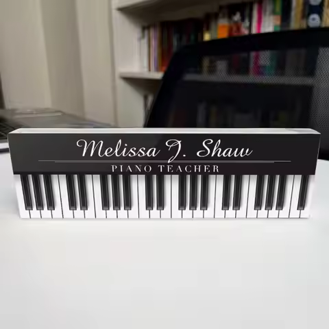 [2D Flat] Personalized Piano Theme Acrylic Desk Nameplate, Music Teacher Gift & Studio Office Decor 