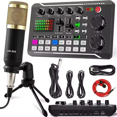 F998 Professional Wireless Microphone Sound Card Webcast PRO Sound Card for PC Computer Phone Karaok
