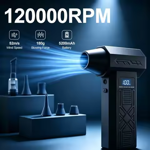 P80 Air Blower 120000RPM Brushless Turbo Fan 52m/s Airflow Speed 180g Wind Pressure 5200mAh Battery 