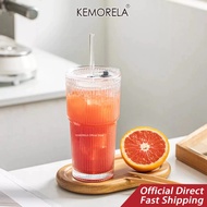 KEMORELA  INS 1/2pcs Vertical Striped Glass Cup with Lid and Straw - Great for Iced Coffee, Juice, M