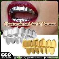 Gold Plated Teeth Grillz 6/6 Teeth Glossy Fake Teeth Hip Hop Teeth Grillz For Women Men Halloween Co