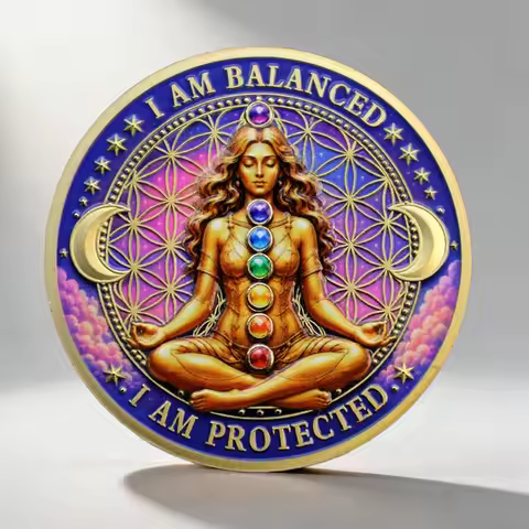 Chakra Yoga I Am Balanced Gold Plated Collection Coin Spiritual Healing Souvenir Coin Decor Gift