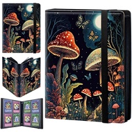 Mushroom Butterflies Moon Pattern Trading Card Binder with 4 Pockets, 400 Cards Slot, Faux Leather M