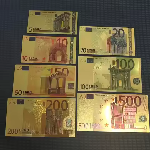 7pcs/set Gold Euro Bills Gold Foil Plastic Banknotes Gold Dollars Antique Plated Notes Home Decorati