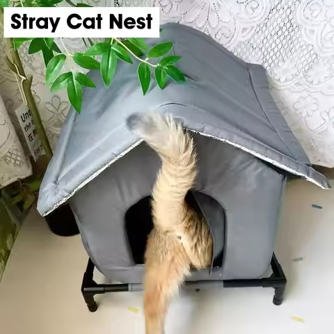 Stray Cat dog House Waterproof Elevated Kitty Pet House Pad Outdoor Winter Warm Pet Cave Washable We