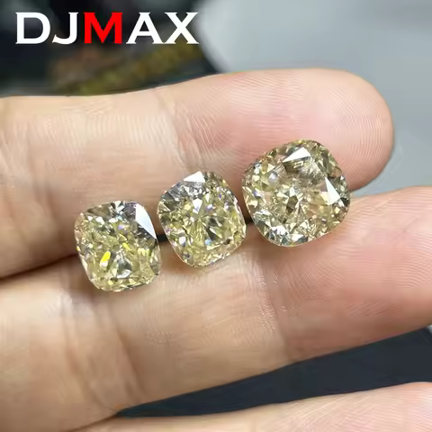 DJMAX 0.5-20ct Light Yellow Cushion Cut Moissanite stones Lab Grown Gemstone Vivid Yellow Crushed Cu