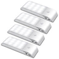 4Pcs Under Cabinet Lights Kitchen Lighting IR Motion Sensor 12LEDS Night Lights USB Rechargeable Stair Light Closet Lamp
