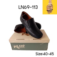 Picup รุ่น LN-69-113 รองเท้าชาย รองเท้าชายหนังแท้ พื้นเรียบมัน สีดำ ไซส์ 40-45