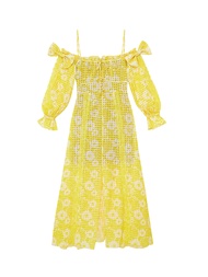 KLOSET Off-Shoulder Maxi Dress With Bow Detail (RS23-D005) เดรสยาวปาดไหล่ผ้าตาราง