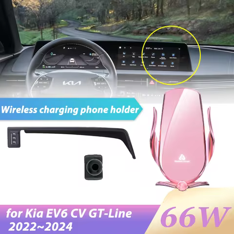 66W Car Phone Holder for Kia EV6 CV GT-Line 2022~2024 2023 Wireless Fast Charging Air Vent Clip GPS 