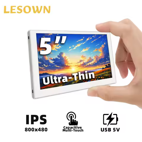 LESOWN 5.0 Inch Mini PC Auxiliary Touch Screen 800x480 White Aluminum 60Hz HDMI Monitor for NUC Beel