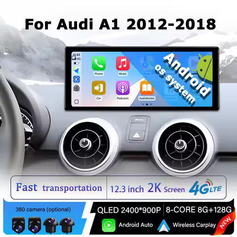 QLED 2400*900P Android OS for Audi A1 2012 - 2018 Car Radio Multimedia Touch Display DSP Stereo Play