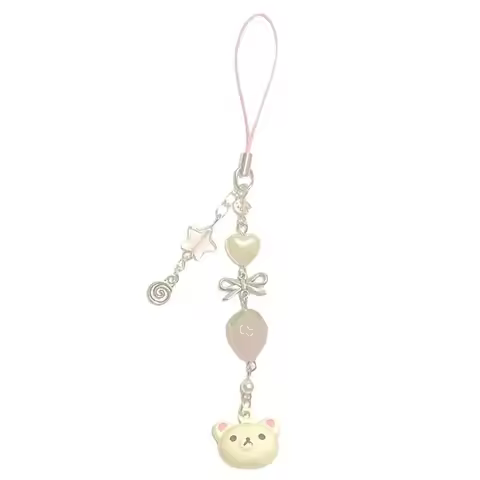 Y2K Cute Yellow Bear KyeChain Stawberry Love Shape Pendant Fairy Star Bow Keyring For Girls Women Ba