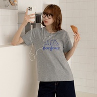 OB Strictly Selected Comfortable Elastic Contrast Color Croissant Printed Short-Sleeved Top < AB2126