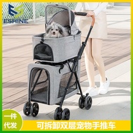 Pet Double-Layer Stroller Cat Travel Stroller Dog Cat Small and Medium-Sized Pet Stroller Dogs and Cats Detachable Two-L