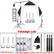 85W/300W ไฟไลฟ์สด สตูดิโอถ่ายภาพ ไฟต่อเนื่อง ไฟสตูดิโอ ไฟถ่ายรูป 50x70cm Softbox with Boom Arm Studi