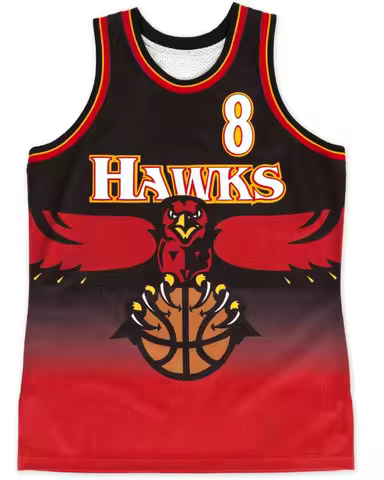 Retro Atlanta Hawks # 8 Big Eagle Gradient Printed Basketball Shirt with Red and Yellow Border Mesh 