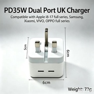 PD35W Dual Type-C UK Fast Charger Compatible iPhone 8-17 Samsung Xiaomi OPPO VIVO Honor Safe Travel 