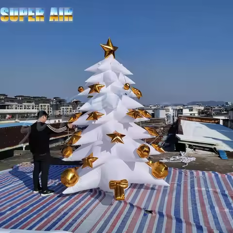Hign-quality oxford cloth inflatable white Christmas tree with golden star for Christmas activities 