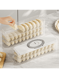 1入組多功能廚房食品盒,多個隔層適用於餃子、蛋等,帶側門的廚房冰箱收納盒,塑料材質,倒數計時冷凍盒