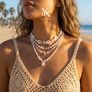 YX 4Pcs Summer Beach Shell Pearl Choker Necklace Set Y2K Party Fashion Jewelry For Women Layered Tre