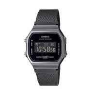 นาฬิกา casio ผู้หญิง รุ่น A-168WEMB-1BDF สีเมทัลรมดำ สายสเตนเลสแบบมิลานิส ดีไซค์เรโทรย้อนยุค สไตส์วิ