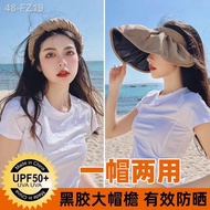 ✐♤▬Topi matahari topi pantai plastik hitam wanita musim panas topi jerami berongga UV muka penuh penuh pelindung matahar