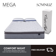 [Bulky] Somnuz Comfort Night 12 Inch Teflon Fabric With Water Repellent Technology Latex Individual Pocketed Spring Mattress - Single, Super Single, Queen, King