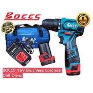 BOCCS 16V Brushless Cordless Drill Driver or BLR16D Impact Driver With 2 x 2.0ah Battery &amp; 1 x Charger