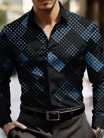 8 colors men's geometric polka dot gradient shirt button-up shirt long-sleeved fashion casual outdoo